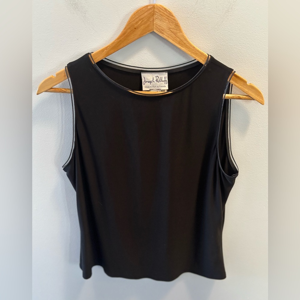 Joseph Ribkoff Size 12 Black Tank Top Camisole Sheer Trim Polyester Elastane
